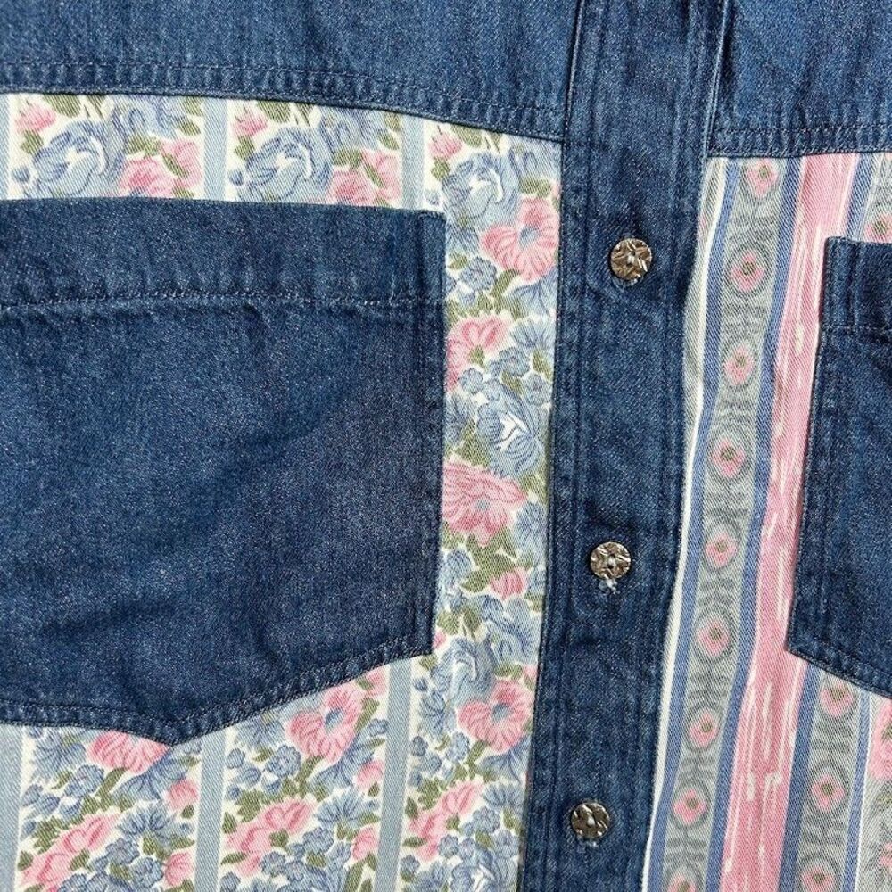 VTG 90s KZK Floral Chambray Western Button Up Shirt S Indie Cowgirl Cottagecore - Picture 5 of 7